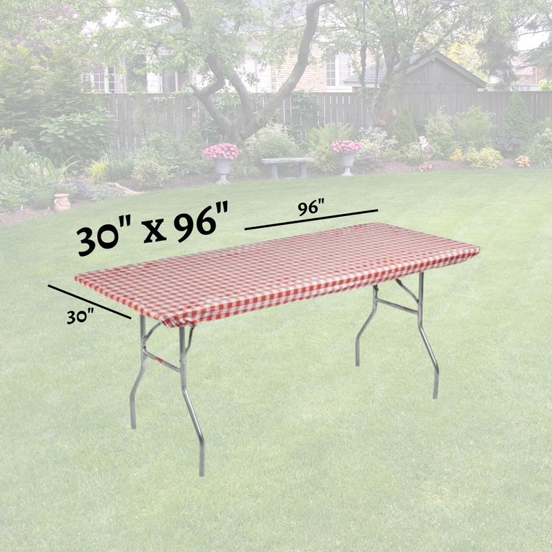 Kwik-Covers 8' Rectangle Plastic Table Covers 30" x 96", Bundle of 5 (Red Gingham) - Image 4